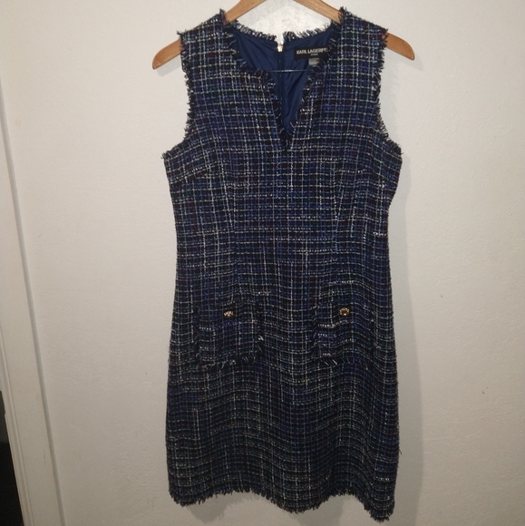 KARL LAGERFELD Blue Tweed Dress - Picture 3 of 7